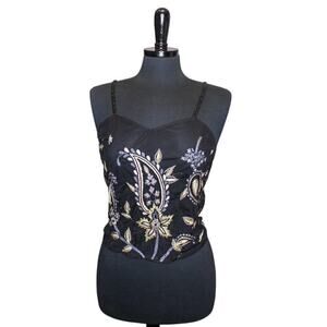 Moyna Sheer Black Beaded Embroidered Cami Top Silver Fairy Whimsygoth